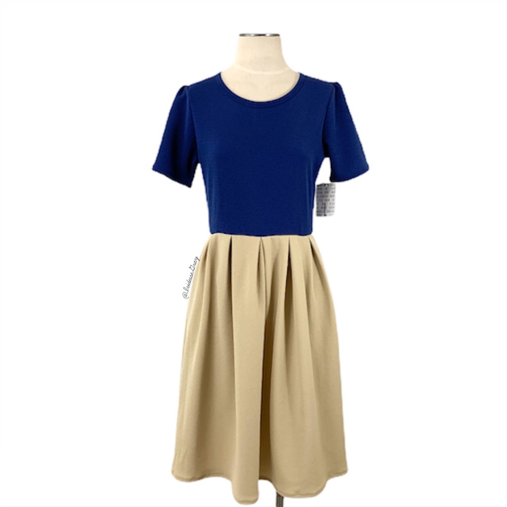 LuLaRoe- Amelia Dress in Blue & Beige Size Large
